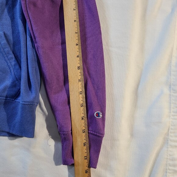 Champion Colorblock Hoodie M | Blue Green Purple Script Logo Fleece Sweatshirt - Picture 7 of 8